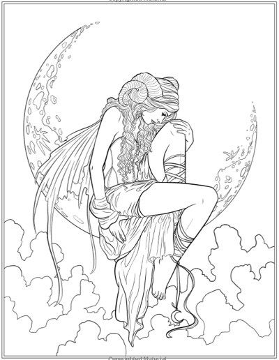 Free Gothic Coloring Pages Fairy on the Moon printable