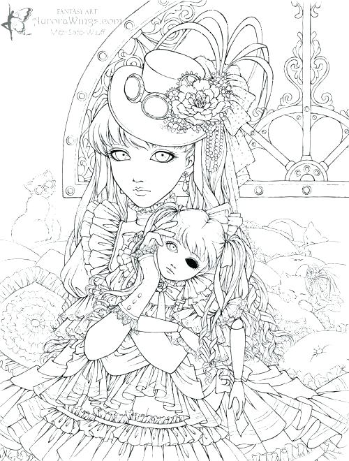 Free Gothic Coloring Pages Girl and Doll printable