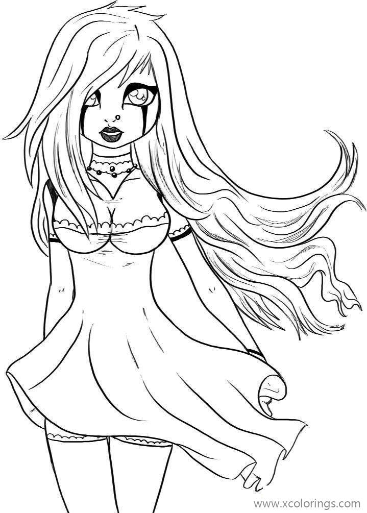 Free Gothic Coloring Pages Girl in Dress printable