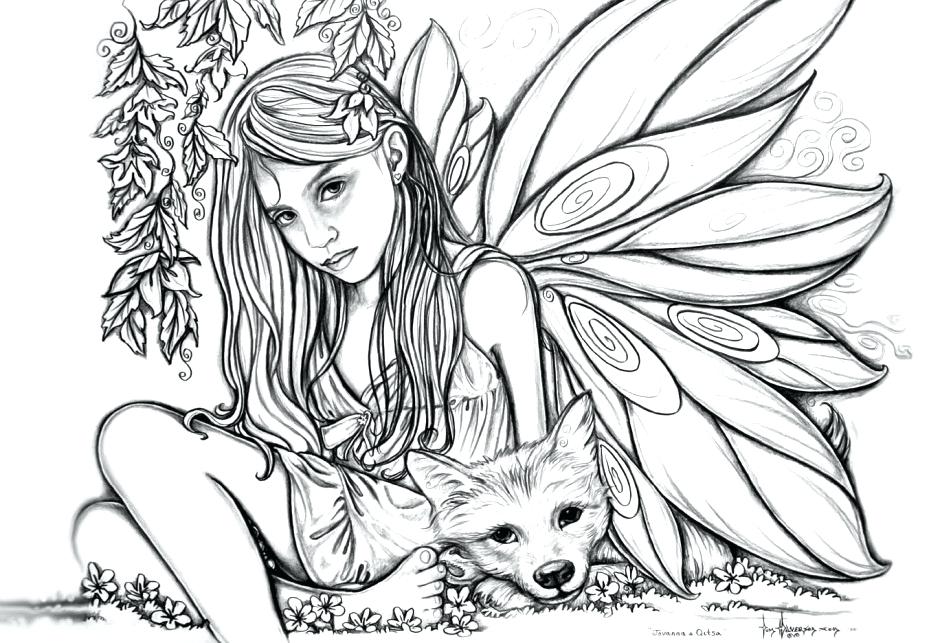 Free Gothic Fairy and Fox Coloring Pages printable