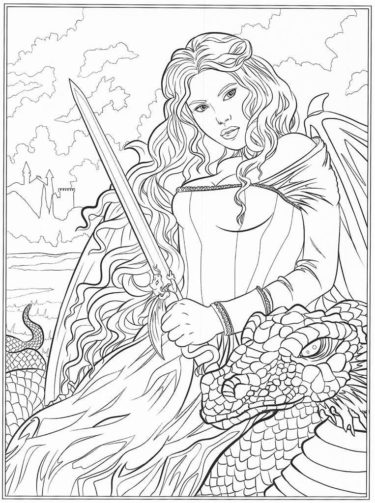 Free Gothic Girl with Sword Coloring Pages printable