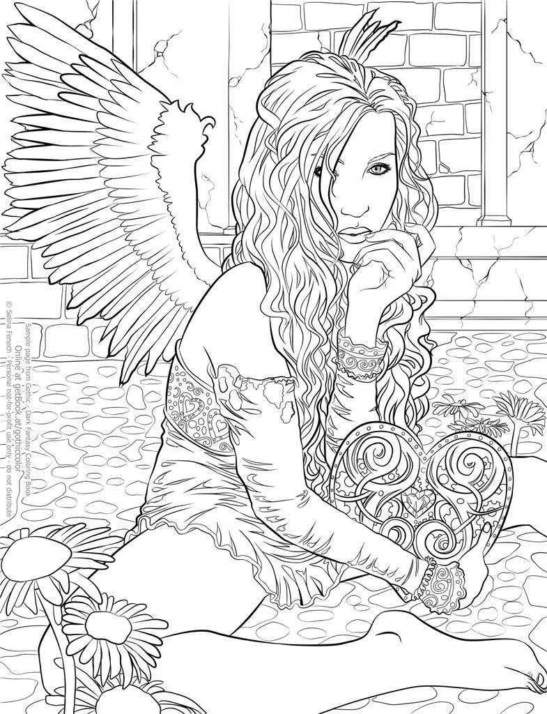 Free Gothic Girl with Wings Coloring Pages printable