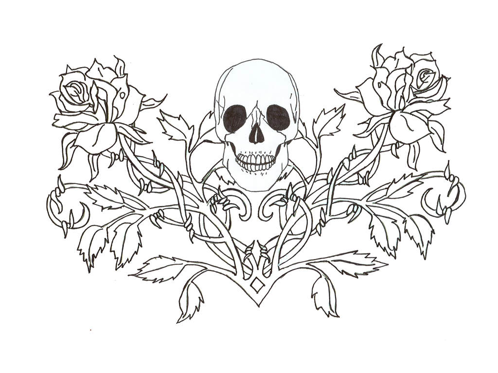 Free Gothic Skeleton and Flowers Coloring Pages printable