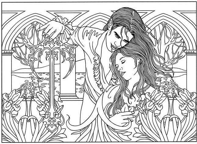 Free Gothic Vampire and Girl Coloring Pages printable