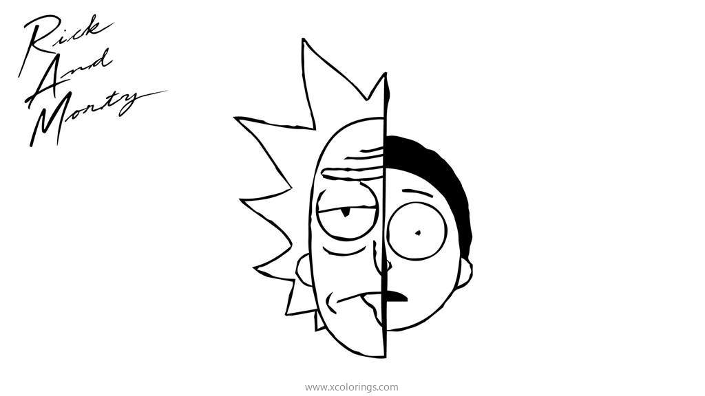 Free Half Face of Rick and Morty Coloring Pages printable