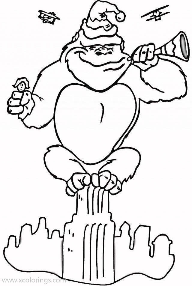 Free Happy Christmas Donkey Kong Coloring Page printable