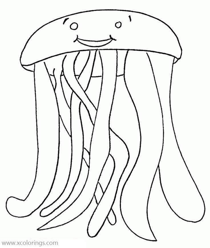 Free Jellyfish Coloring Pages with Eyes and Mouth printable