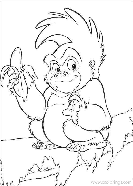 Free Jungle Book Coloring Page APE Eating Banana printable