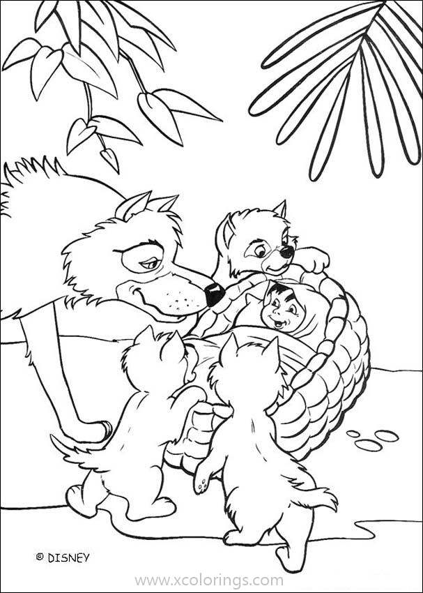 Free Jungle Book Coloring Pages Baby Mowgli and Wolves printable