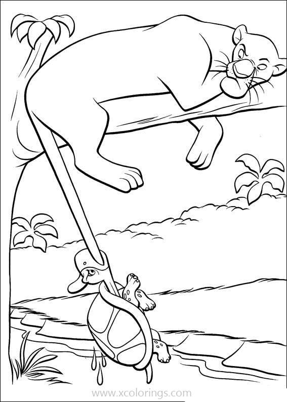 Free Jungle Book Coloring Pages Bagheera and Tortoise printable