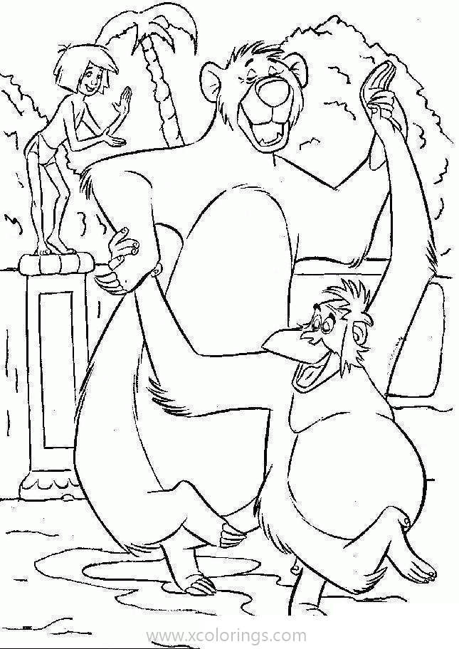 Free Jungle Book Coloring Pages Baloo Dancing with King Louie printable