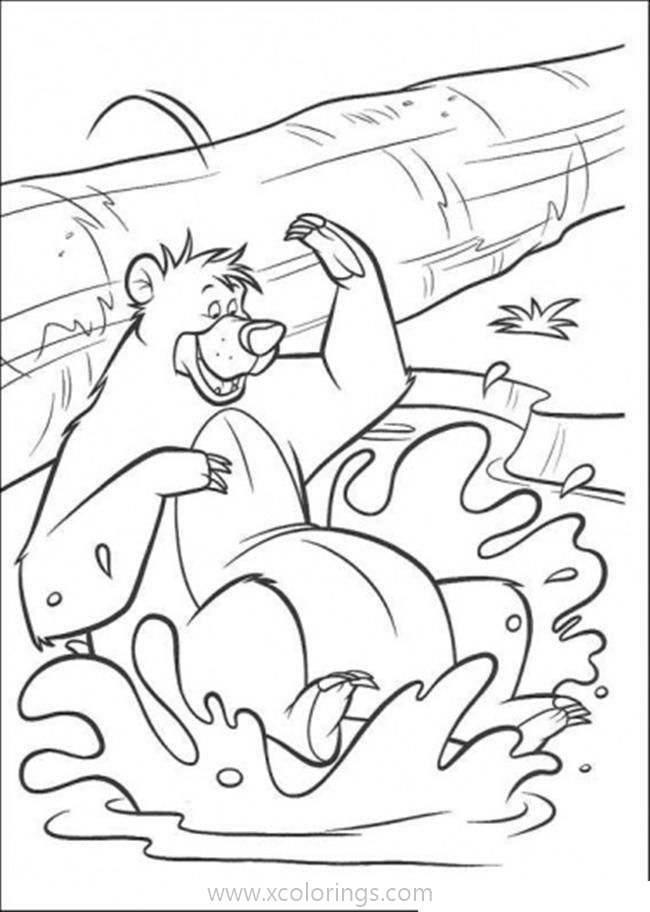 Free Jungle Book Coloring Pages Baloo Play In the Water printable