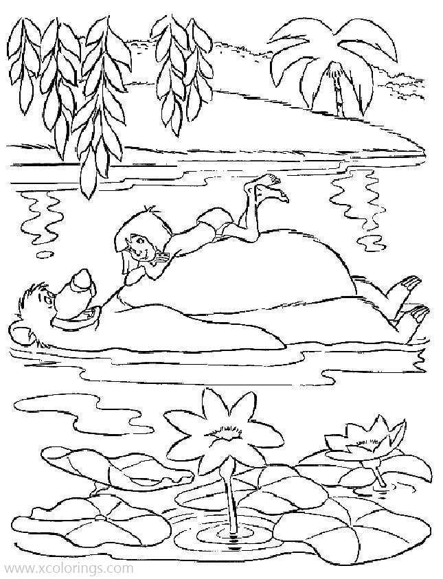 Free Jungle Book Coloring Pages Baloo and Mowgli are Swimming printable