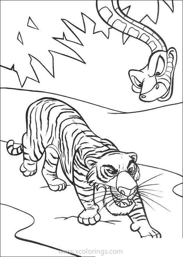 Free Jungle Book Coloring Pages Kaa and Shere Khan printable