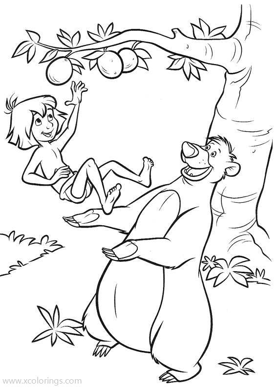 Free Jungle Book Coloring Pages Mowgli Collects Fruit printable