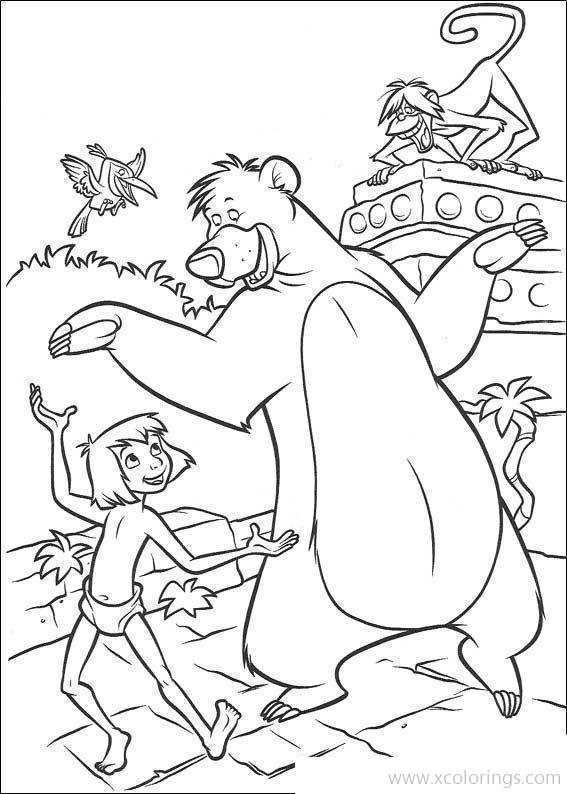 Free Jungle Book Coloring Pages Mowgli Dancing with Baloo printable