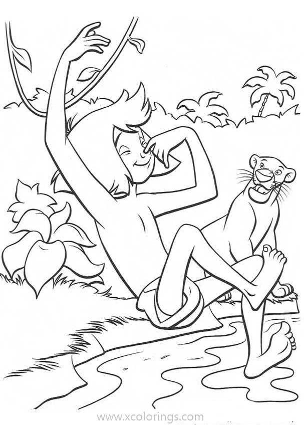 Free Jungle Book Coloring Pages Mowgli Play Water printable