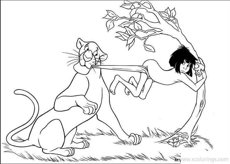 Free Jungle Book Coloring Pages Mowgli Play with Bagheera printable