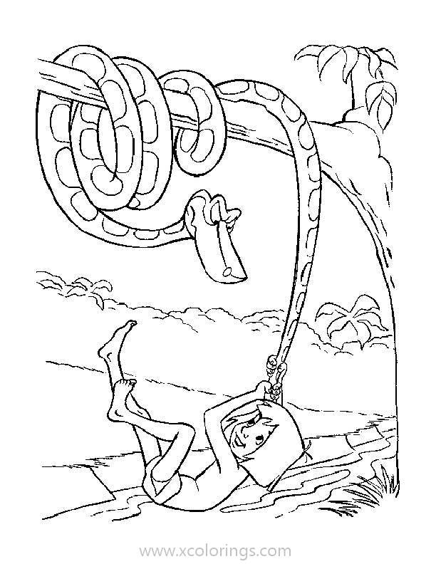 Free Jungle Book Coloring Pages Mowgli Play with Kaa printable