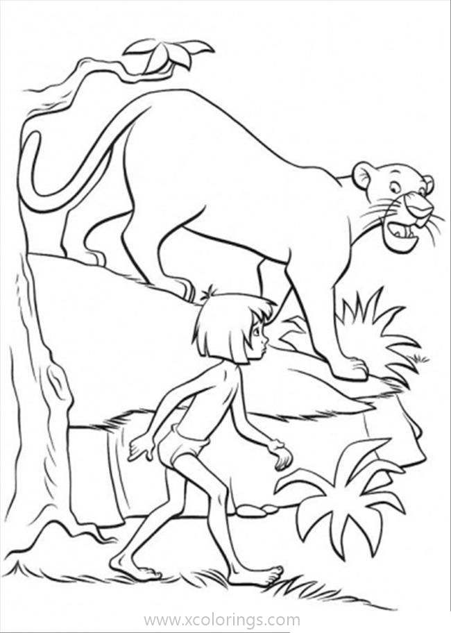 Free Jungle Book Coloring Pages Mowgli and Bagheera printable