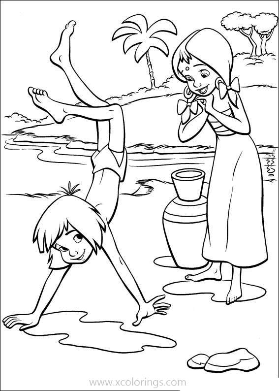 Free Jungle Book Coloring Pages Mowgli and Girlfriend Shanti printable