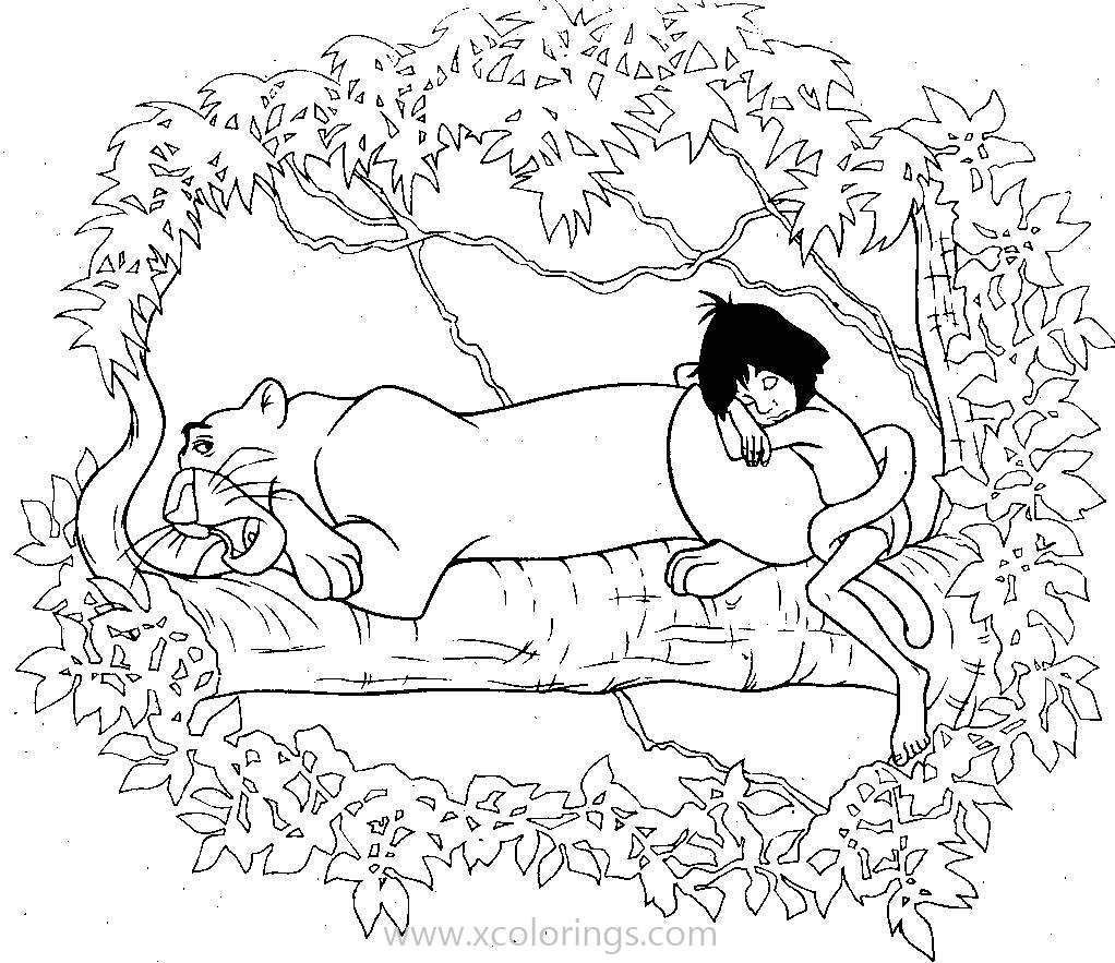 Free Jungle Book Coloring Pages Mowgli and Lion Bagheera printable