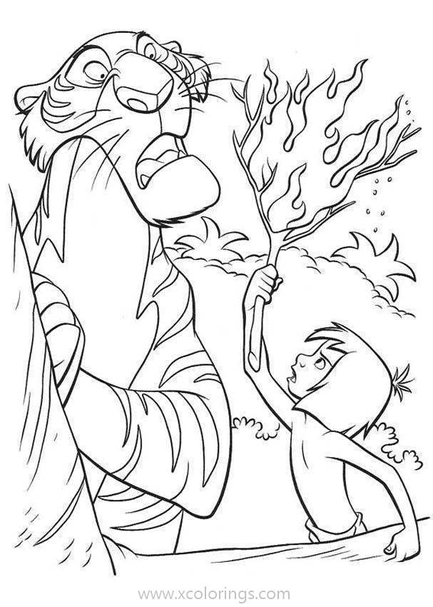 Free Jungle Book Coloring Pages Mowgli and Shere Khan printable