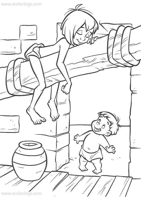 Free Jungle Book Coloring Pages Mowgli is Sleeping printable