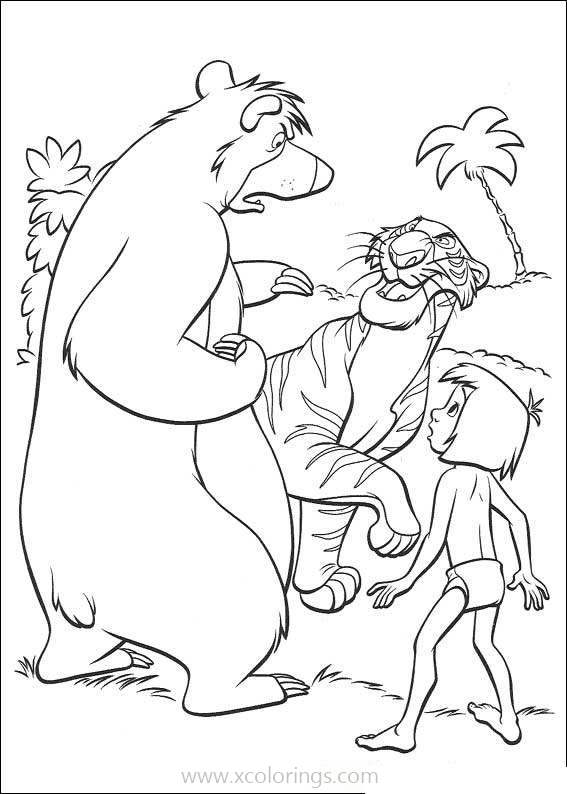 Free Jungle Book Coloring Pages Mowgli with Bear and Tiger printable