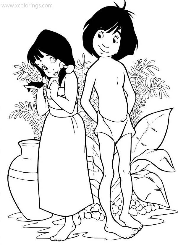 Free Jungle Book Coloring Pages Shanti and Mowgli printable