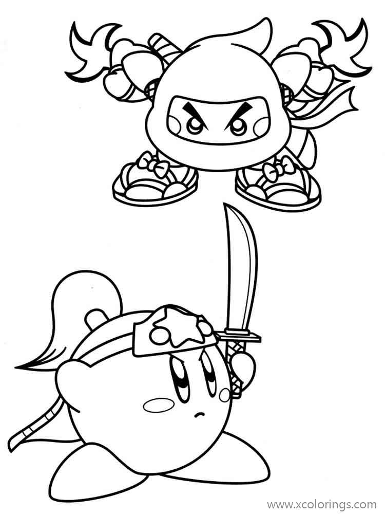 Free Kirby Coloring Page with Ninja Waddle Dee printable