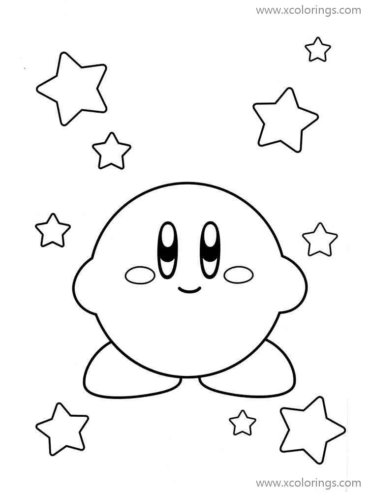 Free Kirby with Stars Coloring Page printable