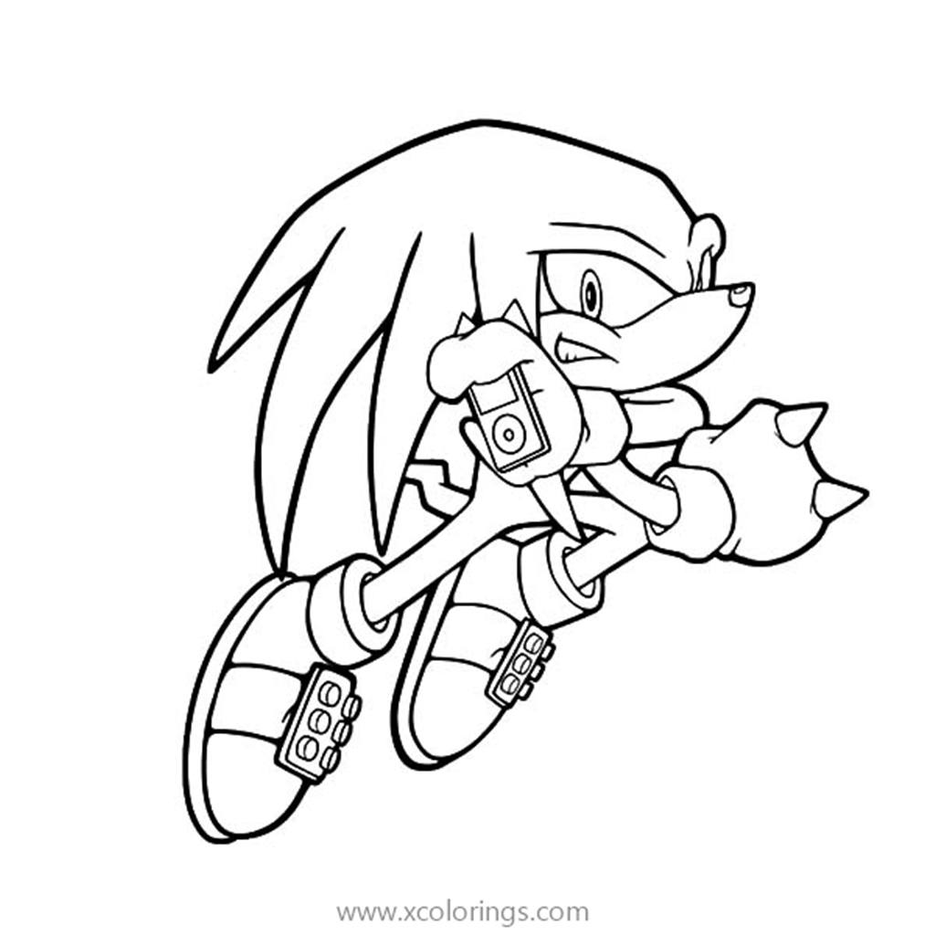 Free Knuckles The Echidna with IPod Coloring Page printable