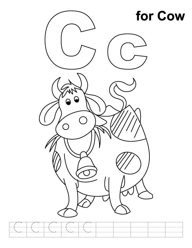 Free Letter C For Cow Coloring Page Worksheet printable