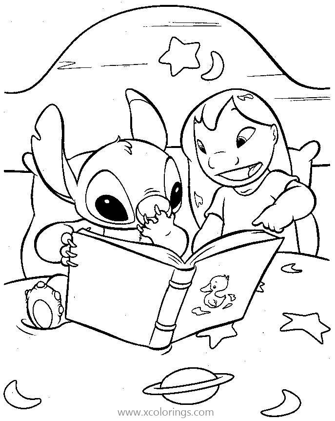 Free Lilo And Stitch Are Reading Book Coloring Pages printable