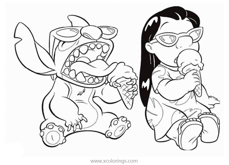 Free Lilo And Stitch Coloring Pages Eating Ice Cream printable