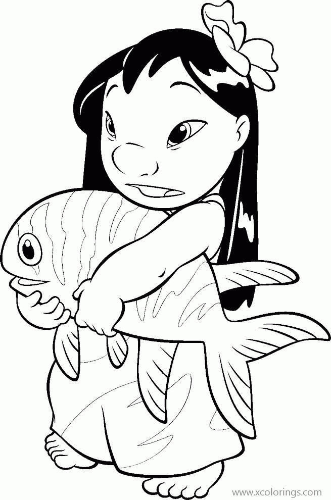 Free Lilo And Stitch Coloring Pages Lilo Got A Fish printable