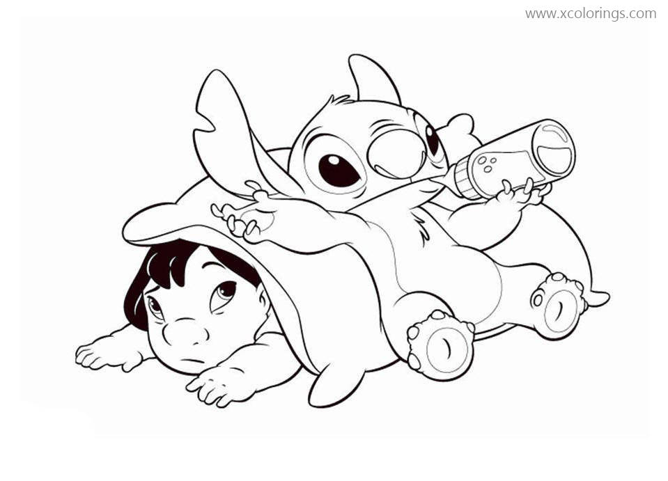 Free Lilo And Stitch Coloring Pages Lilo is Drinking Milk printable