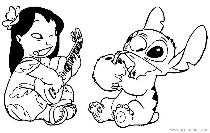Free Lilo And Stitch Coloring Pages Lilo is Playing Music printable
