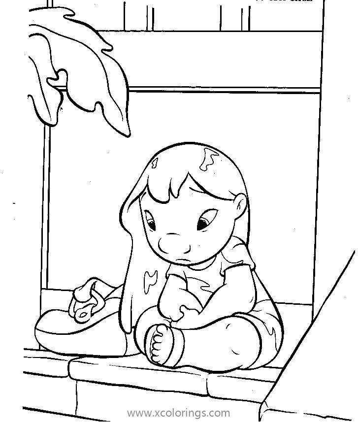 Free Lilo And Stitch Coloring Pages Lilo is Thinking printable