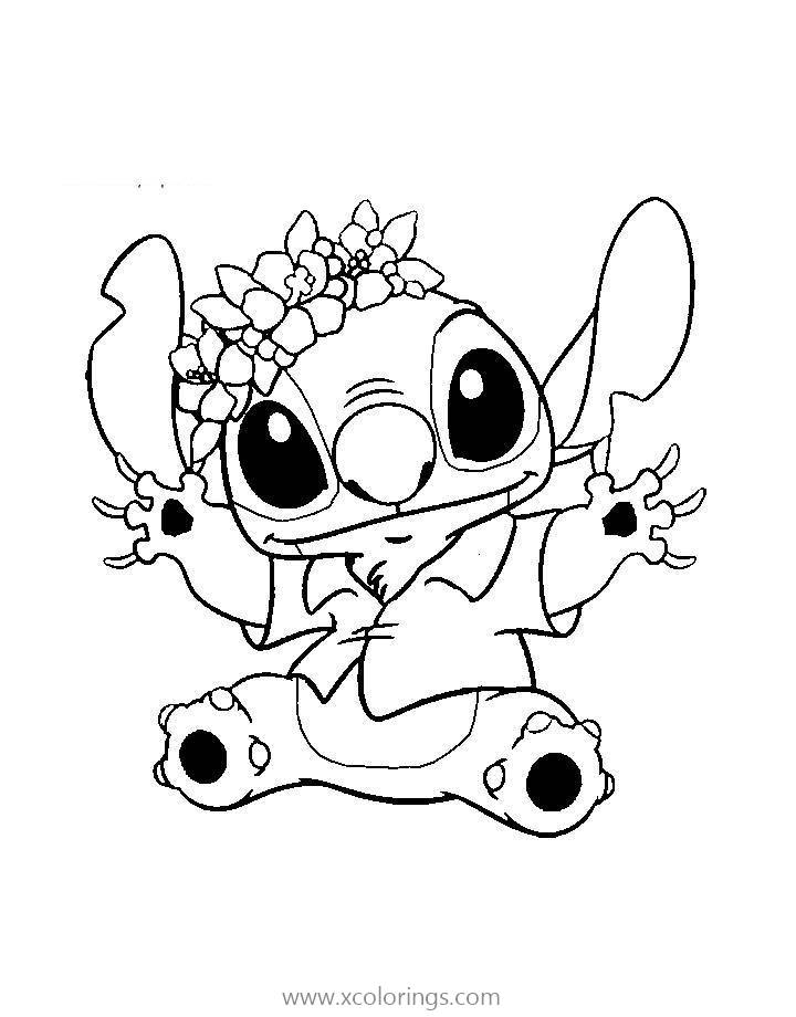 Free Lilo And Stitch Coloring Pages Stitch and Flowers printable