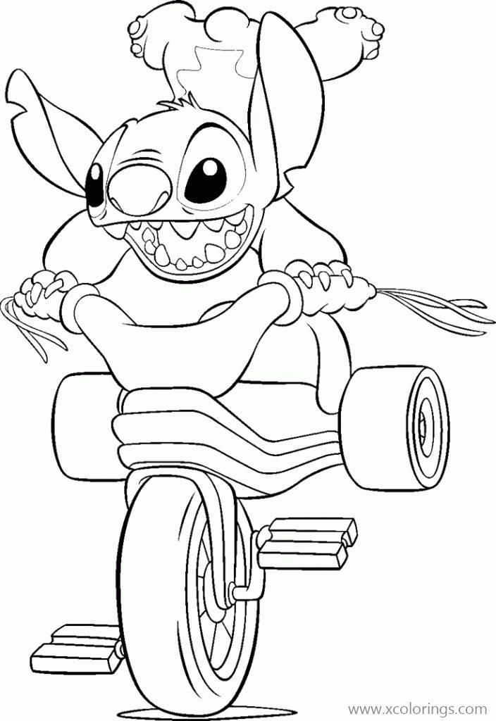 Free Lilo And Stitch Coloring Pages Stitch is Riding Tricycle printable