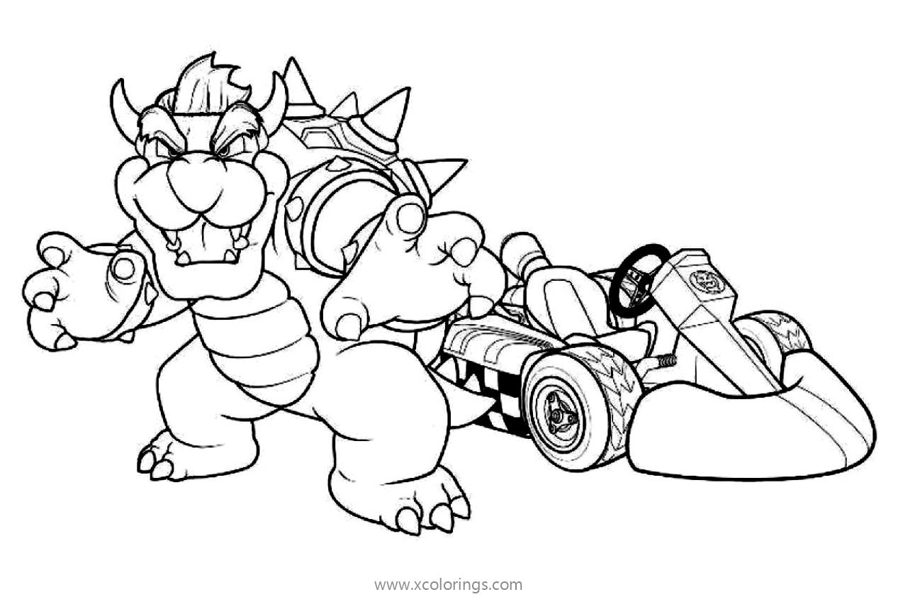 Free Mario Kart Coloring Pages Bowser and Car printable