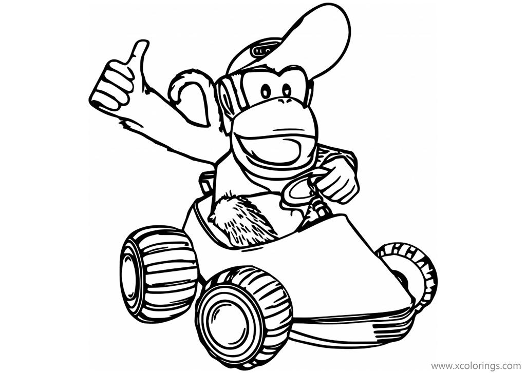 Mario Kart Coloring Pages Diddy Kong XColorings