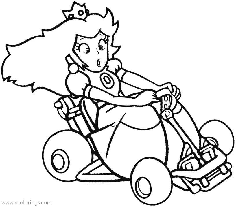 Free Mario Kart Coloring Pages Princess Peach is Driving printable