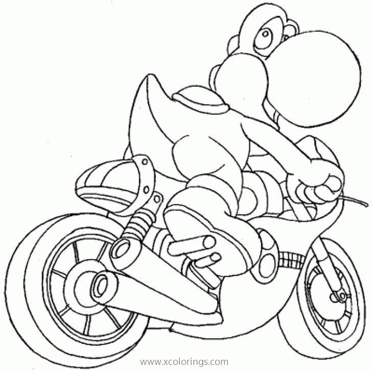 Free Mario Kart Coloring Pages Yoshi Driving Motorcycle printable