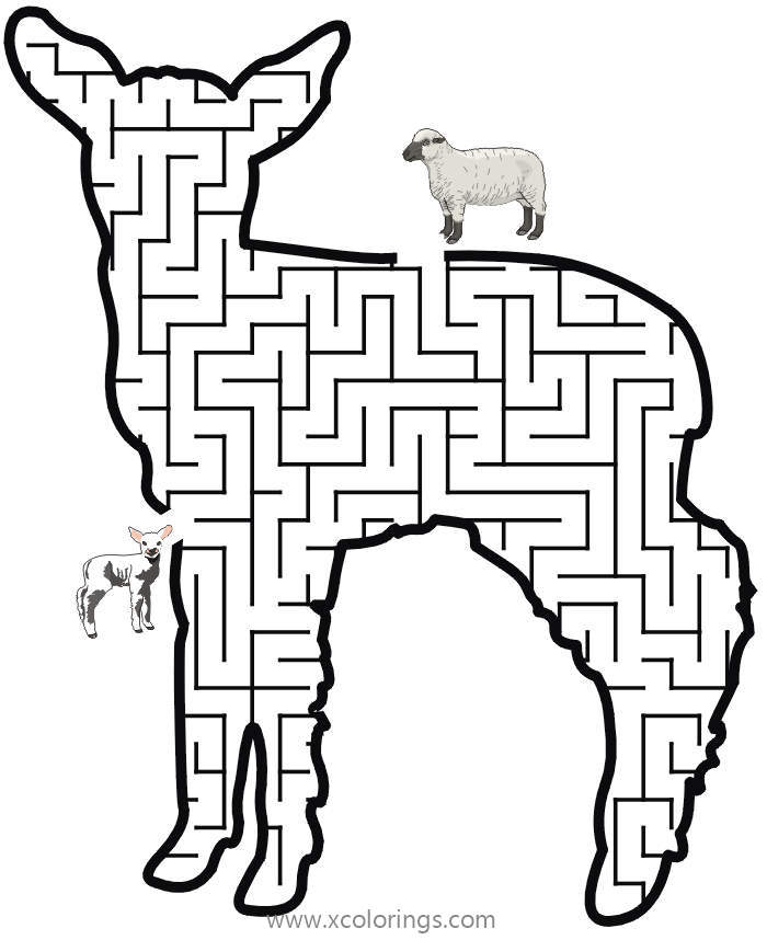 Free Maze Sheep Coloring Pages printable