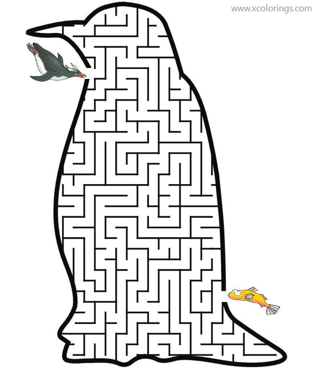 Free Maze of Penguin Coloring Pages printable
