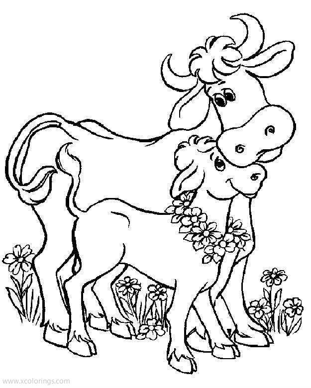 Free Mother Cow with Baby Coloring Pages printable