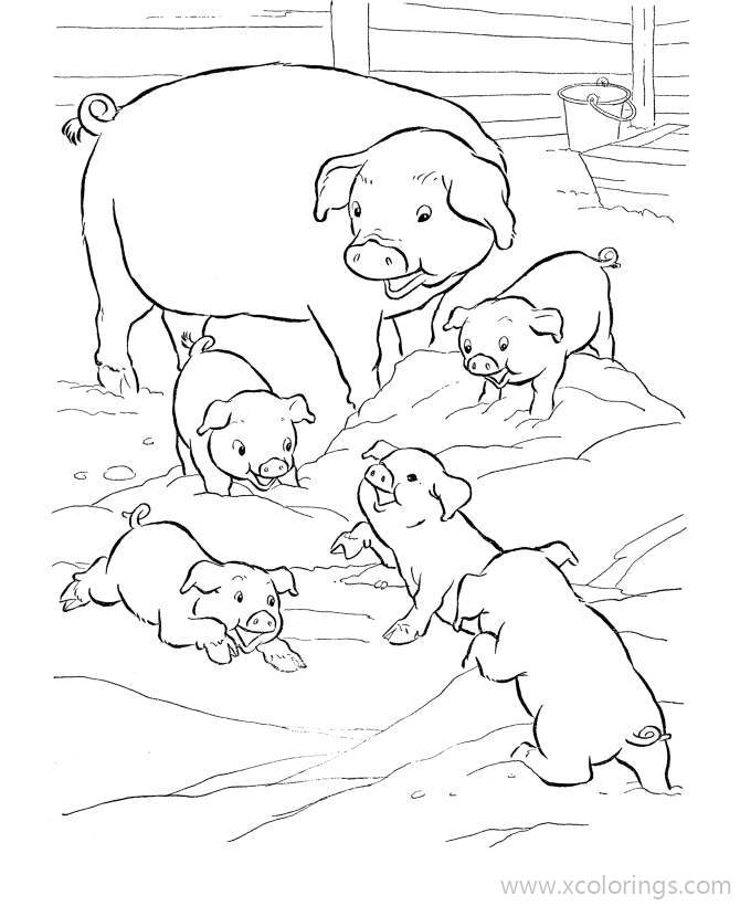 Free Mother Pig and Baby Pig Coloring Pages printable